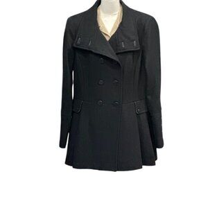 Womens Calvin Klein Black Double Breasted Pleated Button Wool Winter Coat Size 1